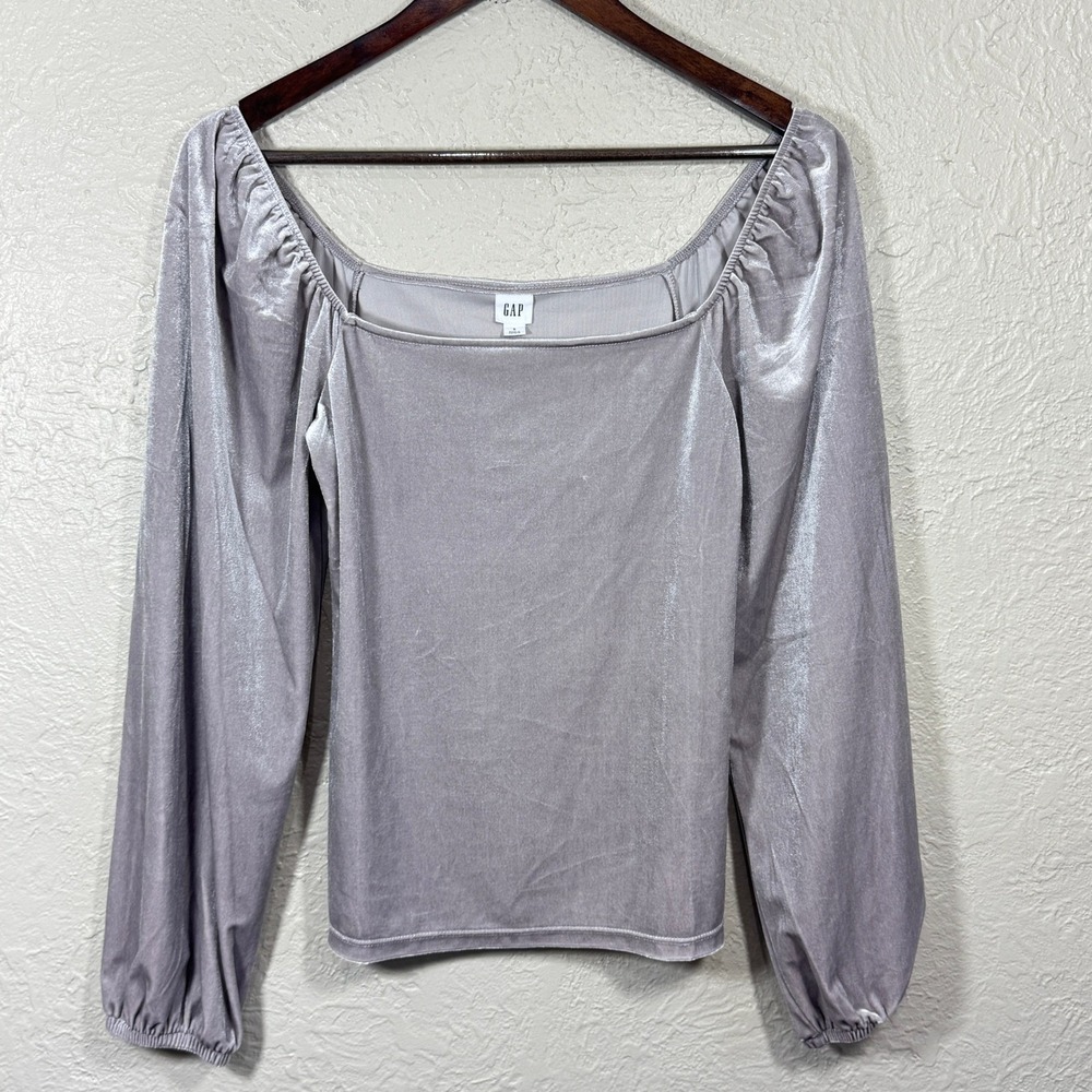 Gap Velvet Milkmaid Top S Gray Puff Sleeve Square Neck Regency Fairy Grunge Y2K